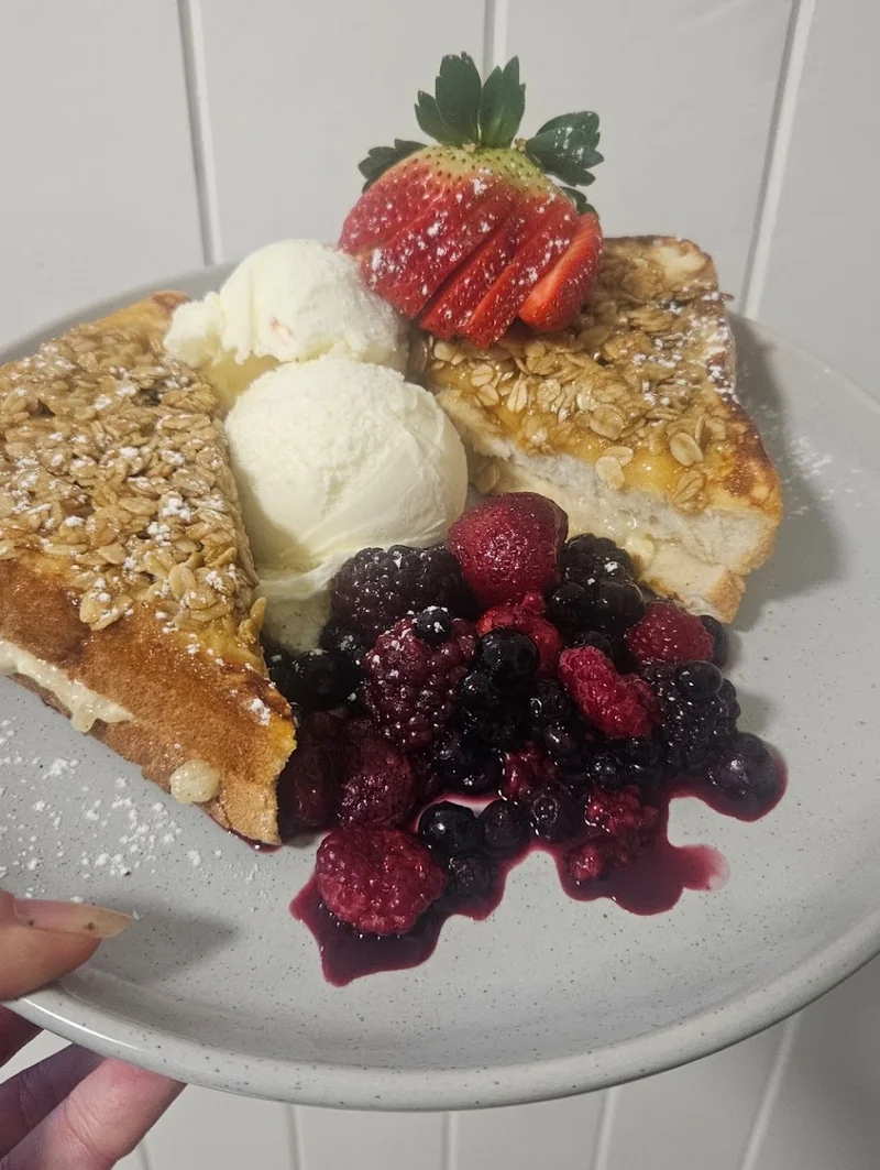 Lemon French toast with berries and ice cream